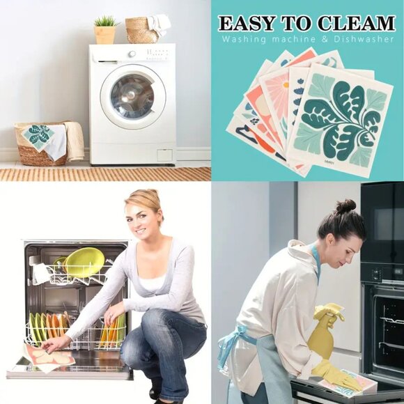 NEW Set of 6 Swedish Dishcloths - Floral Kitchen Towel Sponge Cloth, Reusable - Picture 7 of 8